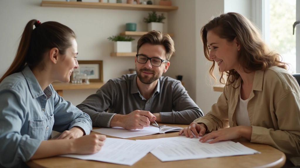 Семья обсуждает финансовые планы дома с документами на столе