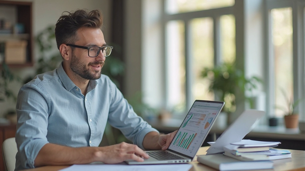 Человек ведёт финансовое планирование с помощью ноутбука и таблицы расчётов